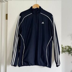 Adidas Vintage Quarter Zip JFK Jr Windbreaker Jacket Navy Blue L